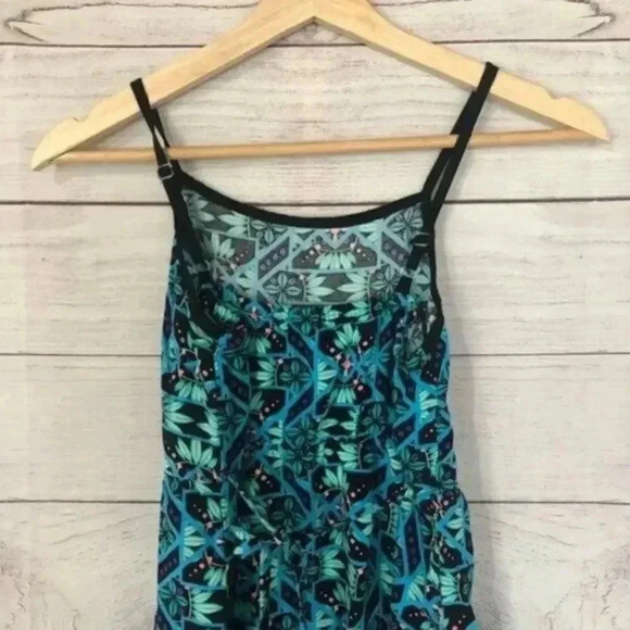 Justice Limited Too Blue & Green Geometric Print Spaghetti Strap Summer Dress 14 - Picture 5 of 6